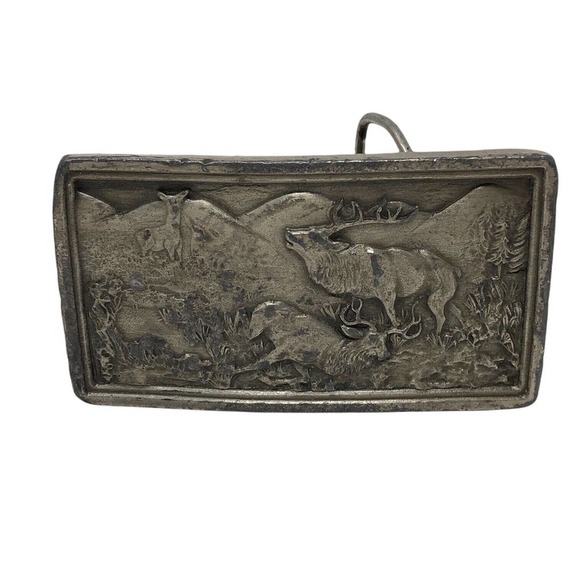 Bergamot Brass Works 1977 Vintage ELK MOOSE Belt Buckle USA Made Hunter - Picture 2 of 12
